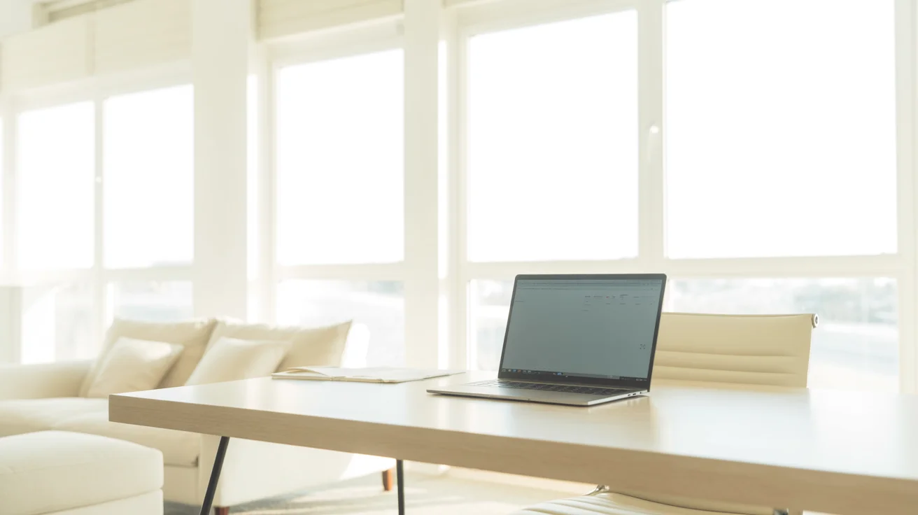 Spazio di lavoro professionale per psicologi con laptop e ambiente luminoso